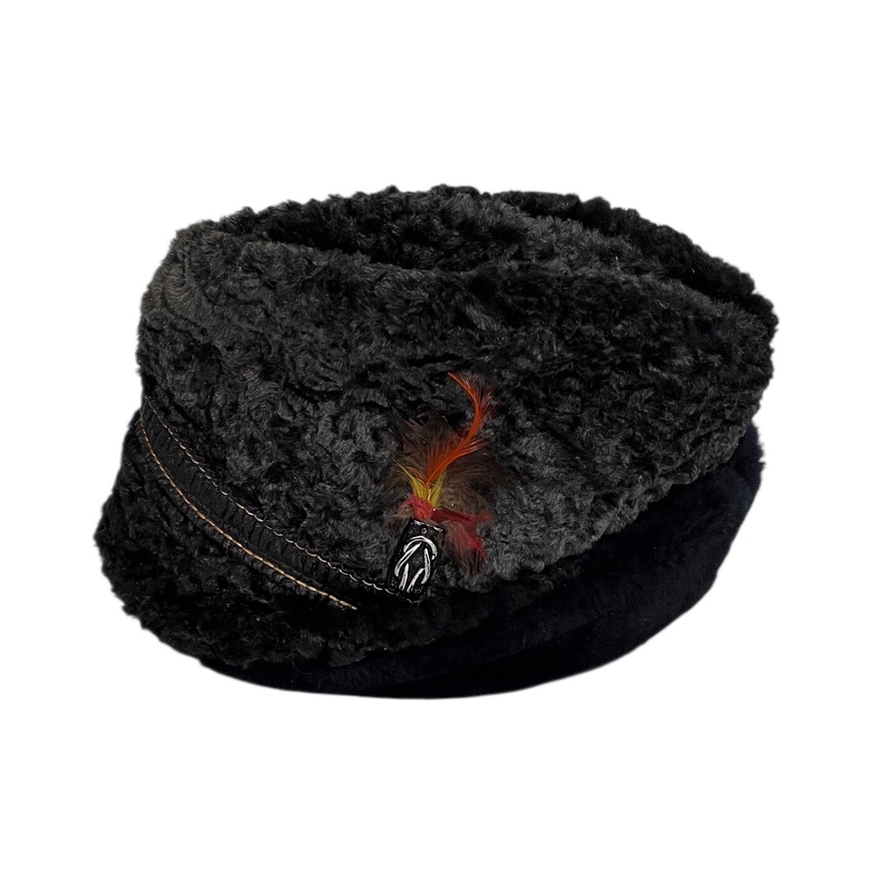 Vtg Black Faux Fur Mens Hat w/Ear Flaps Union Made Sz Small